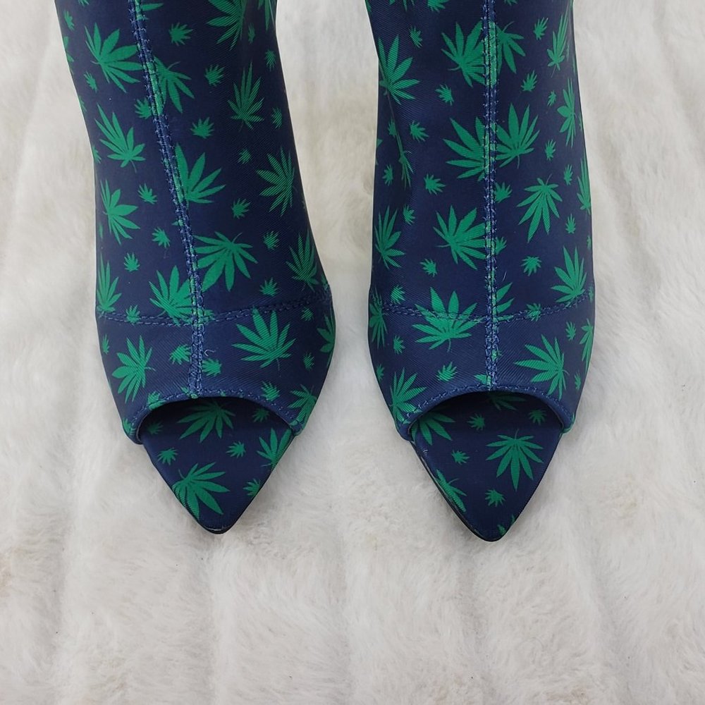 Navy Blue high heel ankle boot Pot Leaf Print - Picture 11 of 11